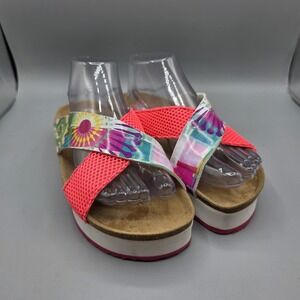 Desigual Sandals Womens 39 Pink Multicolor Platform Slides Shoes Cork Straps